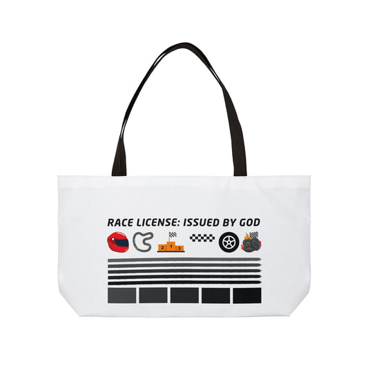 Race License: Issued by God – WIP25 Motorsports Tote Bag