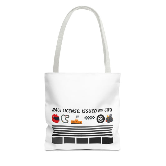 Race License: Issued by God – WIP25 Motorsports Tote Bag