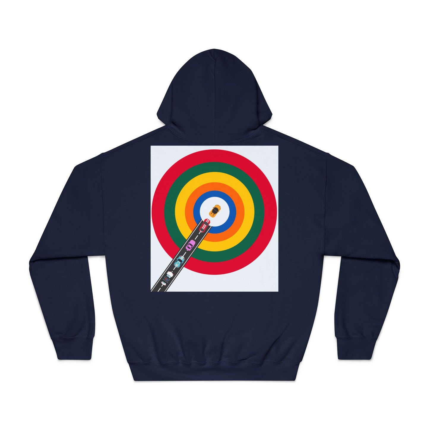 Dynamic Racing Circles Hoodie - F1 Inspired Design with Car Focus