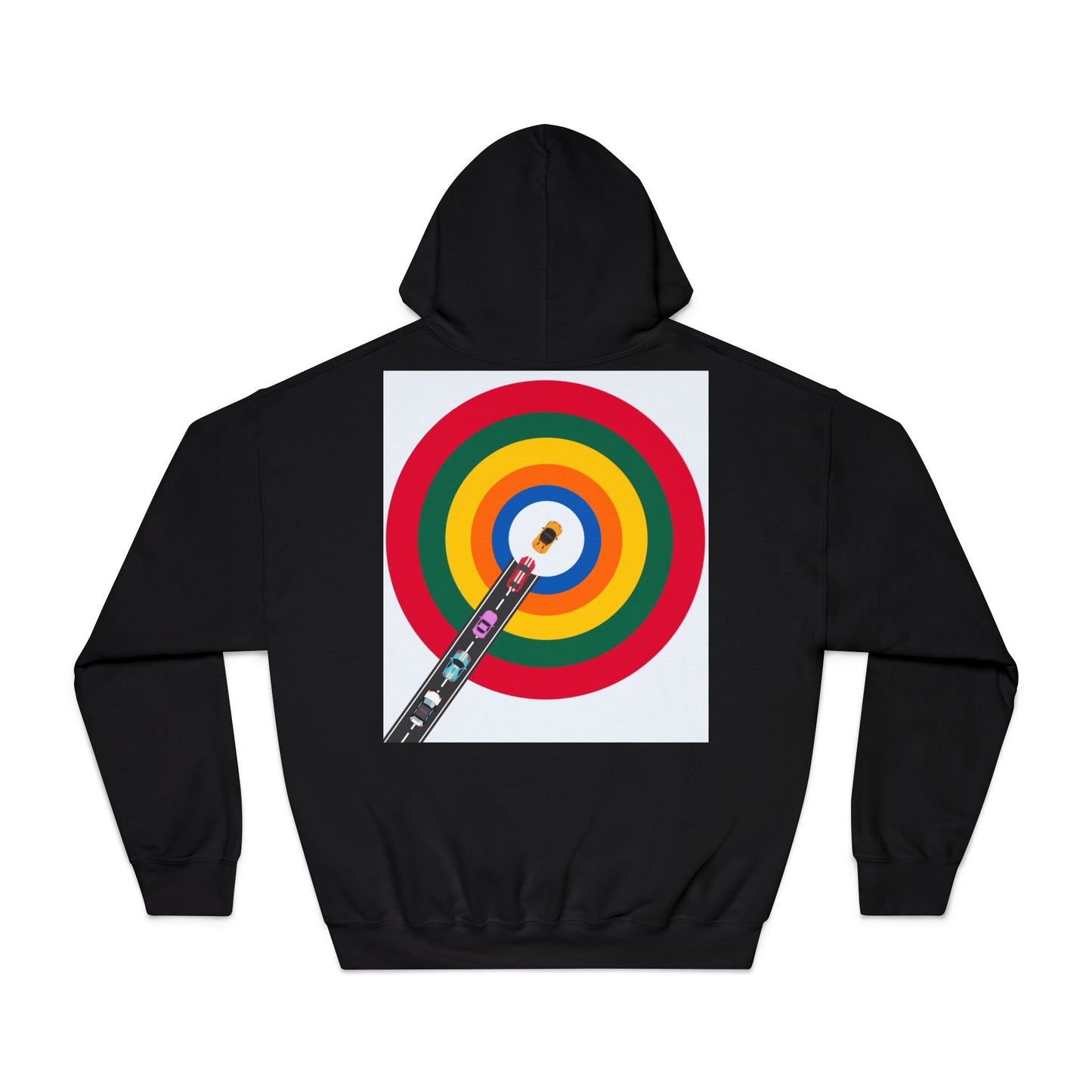 Dynamic Racing Circles Hoodie - F1 Inspired Design with Car Focus